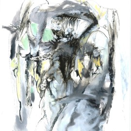 Night in Woods (2013), india ink, watercolor on paper, 18.5"x24.5"
