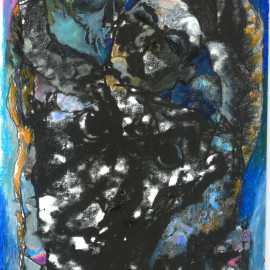 Portrait in Blue (2013), mixed media on paper, 12"x18"