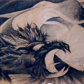 Mythical Lion (Four Powers Series) (2000), charcoal on paper, 34"x24"