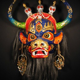 Yama, acrylic on paper maché, hand beaded ornaments, horsehair, 14"x16"x9"