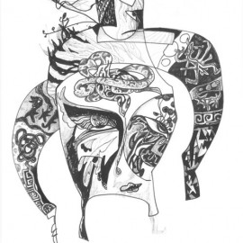 Dreamer (2012), indian ink on paper, 18.5"x 24"