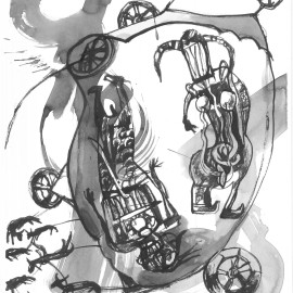 The Travelers (2012), indian ink on paper, 18.5"x 24"