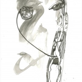 Conversation between man and penis (2012), indian ink on paper, 18.5"x24"
