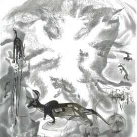 The Ferocious Guardian (2012), indian ink on paper, 18.5"x24"
