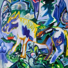 Blue Horseman (2011), acrylic on canvas, 34"x35.5"