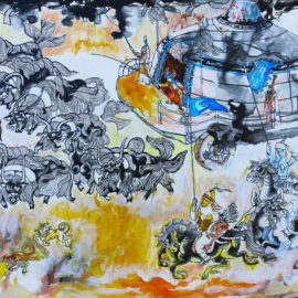 The Movement of Ancient Mongolian Nomads (2015), acrylic on board, 16"x20"