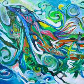 Voyage of the Dream Birds (2015), acrylic on vellum, 36"x40"