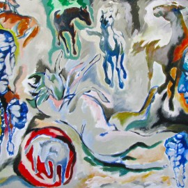 The Blissful Eight (2011), acrylic on canvas, 76"x48"