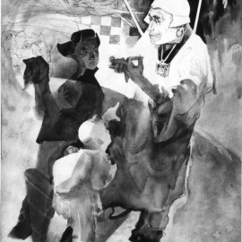 Gandan (1987), watercolor on paper, 19"x8"