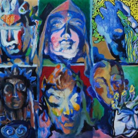 God Masks (2014), acrylic on vellum, 30"x40"