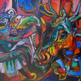 Red Dance (2014), acrylic on vellum, 30"x40"