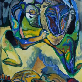 Mask Dancers (2014), acrylic on vellum, 33"x39"