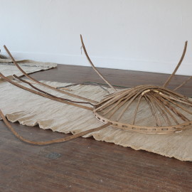 Mongolian Yurt Installation (2015), ancient Turkic Mongolian yurt dissembled: set of felts, set of huns (roof rafters), yurt wall, goat hair braided ropes