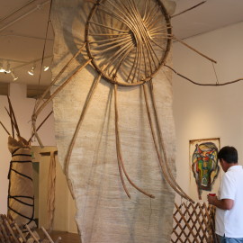 Mongolian Yurt Installation (2015), ancient Turkic Mongolian yurt dissembled: set of felts, set of huns (roof rafters), yurt wall, goat hair braided ropes