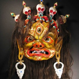 Guuger, acrylic on paper maché, hand beaded ornaments, horsehair, 14"x16"x4"