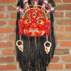 Begze, acrylic on paper maché, hand beaded ornaments, horsehair, 14"x16"x4"