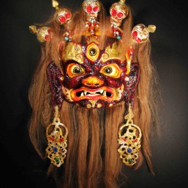 Dagiraza, acrylic on paper maché, hand beaded ornaments, horsehair, 14"x16"x4"