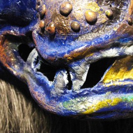 Yama (mute) - detail, acrylic on paper maché, horsehair, 14"x16"x9"