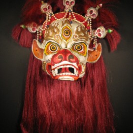 Sendom, acrylic on paper maché, hand beaded ornaments, horsehair, 14"x16"x9"