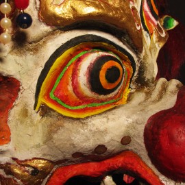 Sendom - detail, acrylic on paper maché, hand beaded ornaments, horsehair, 14"x16"x9"