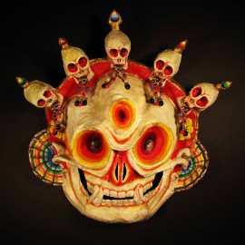 Stipati, acrylic on paper maché, hand beaded ornaments, horsehair, 14"x16"x5"