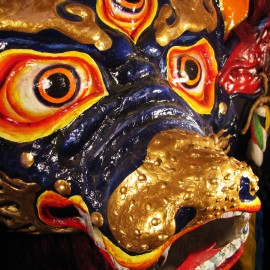 Yama - detail, acrylic on paper maché, hand beaded ornaments, horsehair, 31"x39"x12"