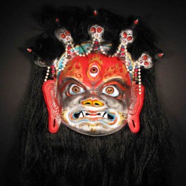 Begze (silver accent), acrylic on paper maché, hand beaded ornaments, horsehair, 14"x16"x4"
