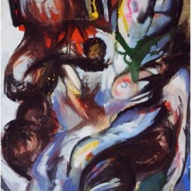 Adam and Eva (1999), tempera on paper, 34"x24"