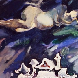 To Wait (1999), tempera on paper, 34"x24"