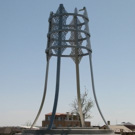 Tulga Public Sculpture (2009) (Ulaanbaatar Park, Denver, CO), stainless steel with cement engraved base, 20 ft x 7'6"
