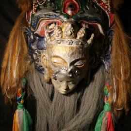 Rebirth (2020), Paper Mache, Synthetic Hair, Beads, Acrylic, 54"x26"x9"